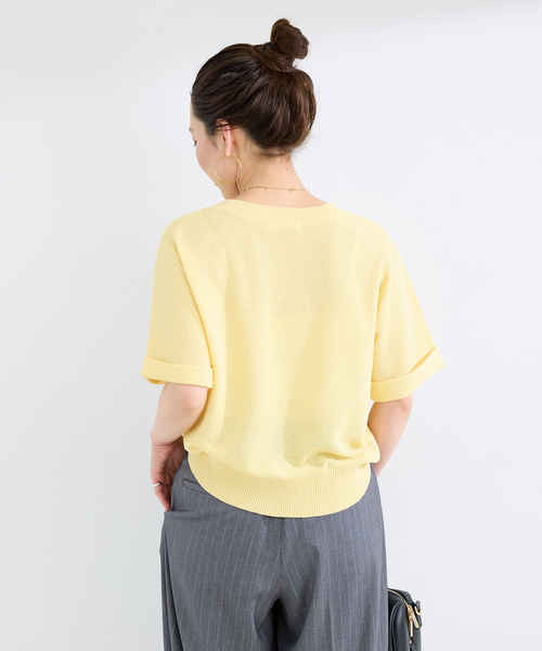 B.C STOCK（ベーセーストック）の「手洗い可 / ガーター編み半袖プルーオーバー（ニット/セーター・レディース・ブラウン/グリーン/イエロー・FREE）」の22枚目の写真