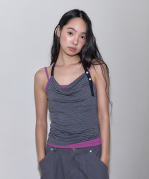 STRIPE HALTER TOP (CHARCOAL)