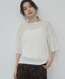 シアーワッフル 微配色ステッチTシャツ