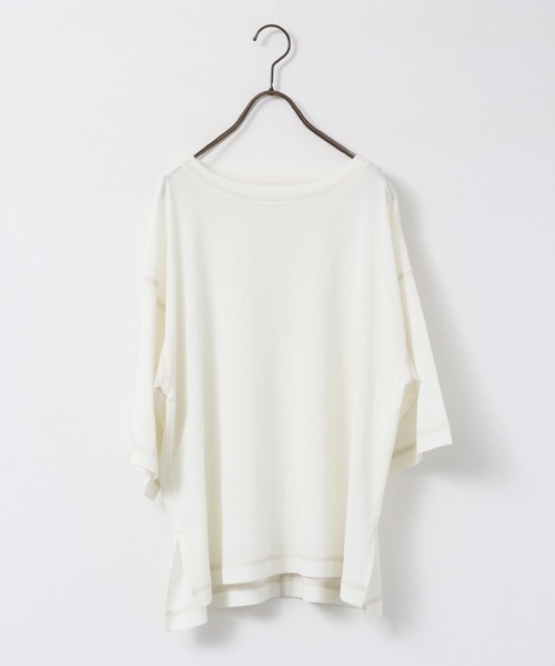 hunch(ハンチ)の「シアーワッフル 微配色ステッチTシャツ(Tシャツ/カットソー・レディース・ダークグリーン/ダークブラウン/オフホワイト/ピンク・FREE)」の13枚目の写真