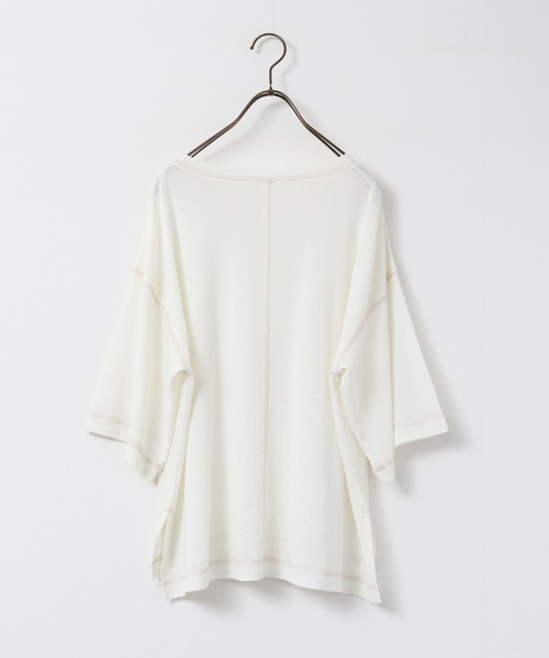 hunch(ハンチ)の「シアーワッフル 微配色ステッチTシャツ(Tシャツ/カットソー・レディース・ダークグリーン/ダークブラウン/オフホワイト/ピンク・FREE)」の17枚目の写真