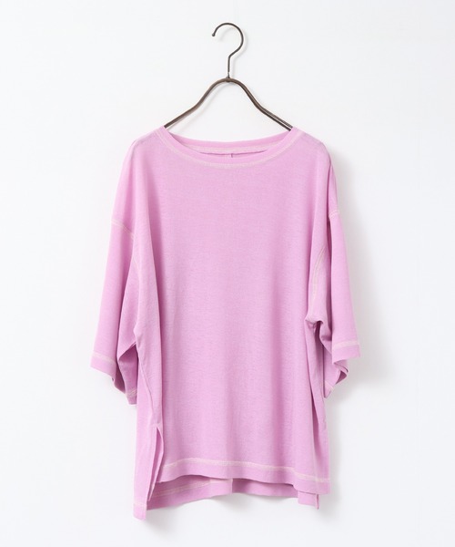 hunch(ハンチ)の「シアーワッフル 微配色ステッチTシャツ(Tシャツ/カットソー・レディース・ダークグリーン/ダークブラウン/オフホワイト/ピンク・FREE)」の18枚目の写真