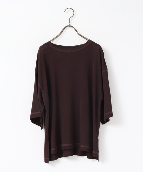hunch(ハンチ)の「シアーワッフル 微配色ステッチTシャツ(Tシャツ/カットソー・レディース・ダークグリーン/ダークブラウン/オフホワイト/ピンク・FREE)」の19枚目の写真