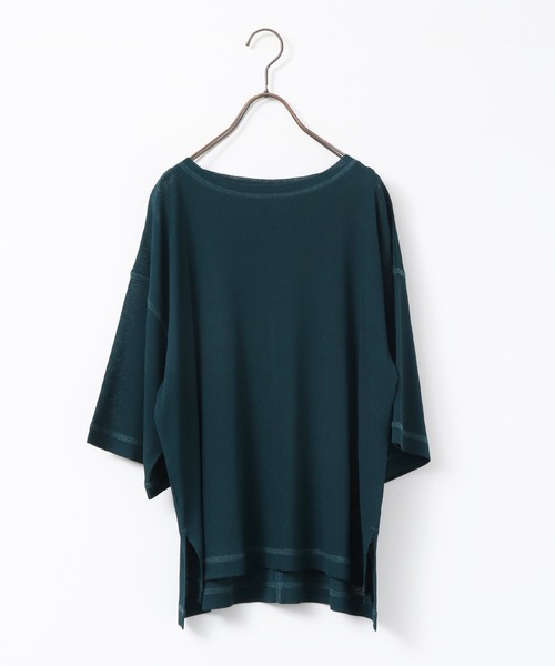 hunch(ハンチ)の「シアーワッフル 微配色ステッチTシャツ(Tシャツ/カットソー・レディース・ダークグリーン/ダークブラウン/オフホワイト/ピンク・FREE)」の20枚目の写真