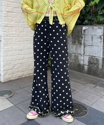 【HELLO.SANFRANCISCO/ハローサンフランシスコ】ドット柄ワッフルフレアパンツ