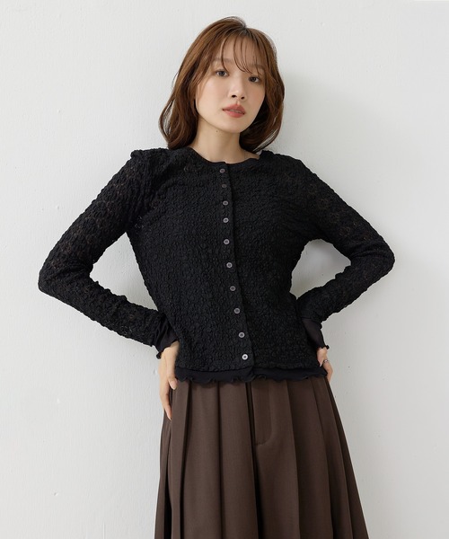 en CAnAF(エンカナフ)の「【前後2wayで着回し自在】フラワーレース2wayカーディガン(カーディガン/ボレロ・レディース・アイボリー/ブラック・フリー)」の6枚目の写真