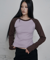 C ラグラン ロングスリーブ Tシャツ スモークピンク