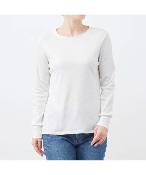 Hotcott（ホットコット）の「きこまぬコットン・あったかクルーネック長袖Tシャツ【身生地綿100%】（Tシャツ/カットソー・レディース・ブラック/ホワイト×ブラック・L/M/S/LL）」の6枚目の写真