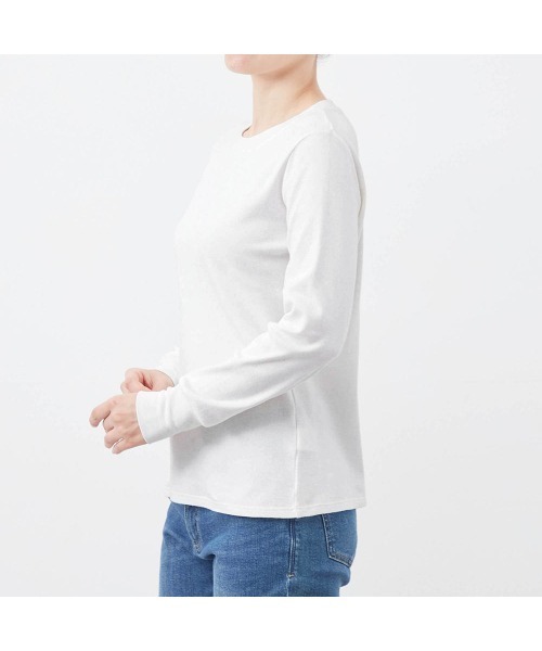 Hotcott（ホットコット）の「きこまぬコットン・あったかクルーネック長袖Tシャツ【身生地綿100%】（Tシャツ/カットソー・レディース・ブラック/ホワイト×ブラック・L/M/S/LL）」の7枚目の写真