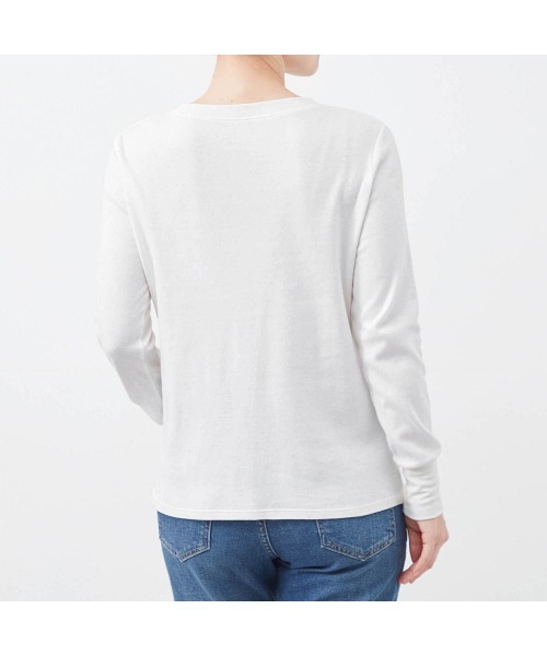 Hotcott（ホットコット）の「きこまぬコットン・あったかクルーネック長袖Tシャツ【身生地綿100%】（Tシャツ/カットソー・レディース・ブラック/ホワイト×ブラック・L/M/S/LL）」の8枚目の写真