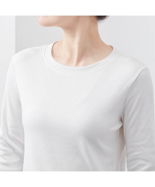 Hotcott（ホットコット）の「きこまぬコットン・あったかクルーネック長袖Tシャツ【身生地綿100%】（Tシャツ/カットソー・レディース・ブラック/ホワイト×ブラック・L/M/S/LL）」の9枚目の写真