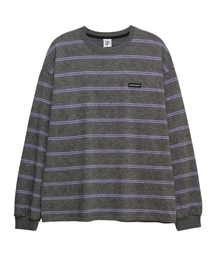 ピグメントストライプオーバーサイズロングスリーブTシャツグレー