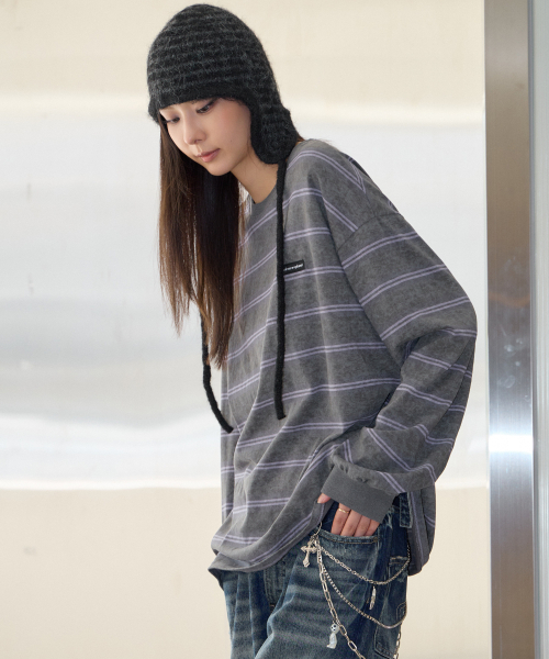 UNKNOWN PLANET(アンノウンプラネット)の「ピグメントストライプオーバーサイズロングスリーブTシャツグレー(Tシャツ/カットソー・レディース・その他・SMALL/MEDIUM)」の6枚目の写真