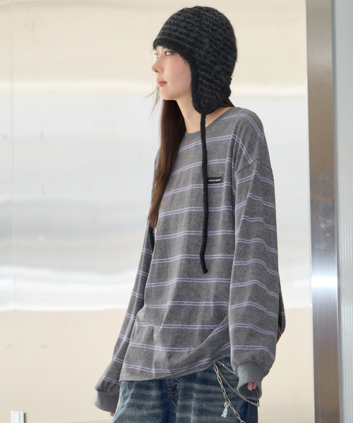 UNKNOWN PLANET(アンノウンプラネット)の「ピグメントストライプオーバーサイズロングスリーブTシャツグレー(Tシャツ/カットソー・レディース・その他・SMALL/MEDIUM)」の5枚目の写真