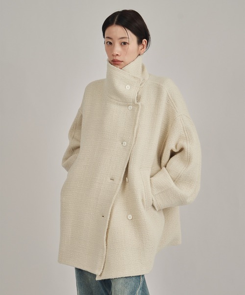 louren(ローレン )の「【louren/ローレン】tweed midi coat/ツウィードミディコート(ピーコート・レディース・ブラック/アイボリー・FREE)」の1枚目の写真