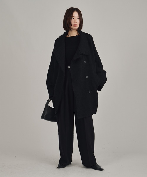 louren(ローレン )の「【louren/ローレン】tweed midi coat/ツウィードミディコート(ピーコート・レディース・ブラック/アイボリー・FREE)」の9枚目の写真
