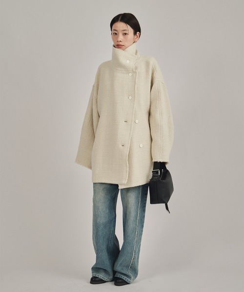 louren(ローレン )の「【louren/ローレン】tweed midi coat/ツウィードミディコート(ピーコート・レディース・ブラック/アイボリー・FREE)」の3枚目の写真