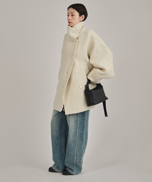 louren(ローレン )の「【louren/ローレン】tweed midi coat/ツウィードミディコート(ピーコート・レディース・ブラック/アイボリー・FREE)」の4枚目の写真