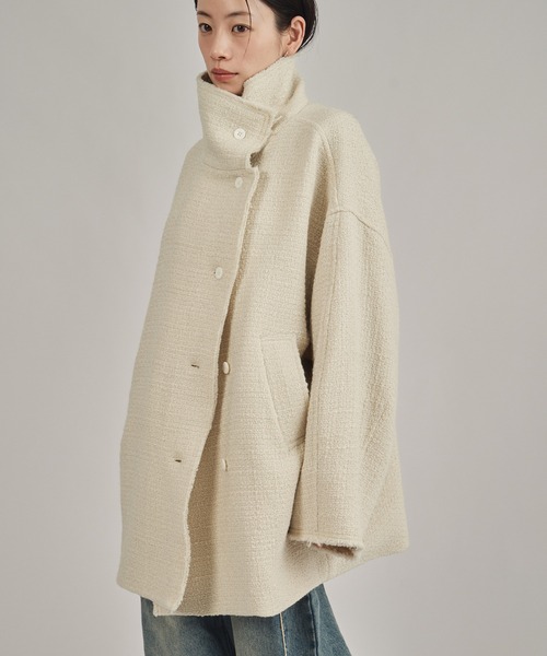 louren(ローレン )の「【louren/ローレン】tweed midi coat/ツウィードミディコート(ピーコート・レディース・ブラック/アイボリー・FREE)」の6枚目の写真