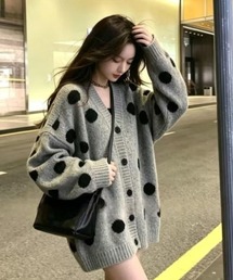 ドット柄 モヘアライクルーズVネックニットカーディガン