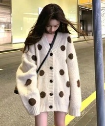 ドット柄 モヘアライクルーズVネックニットカーディガン