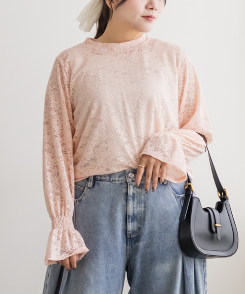 CLETTE（クレット）の「レースプルオーバー（Tシャツ/カットソー・レディース・オフホワイト/ピンク/ブラック・LL/3L/4L）」の3枚目の写真