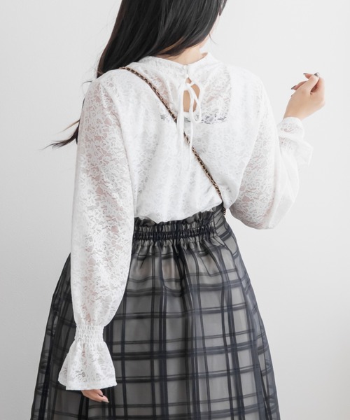 CLETTE（クレット）の「レースプルオーバー（Tシャツ/カットソー・レディース・オフホワイト/ピンク/ブラック・LL/3L/4L）」の5枚目の写真