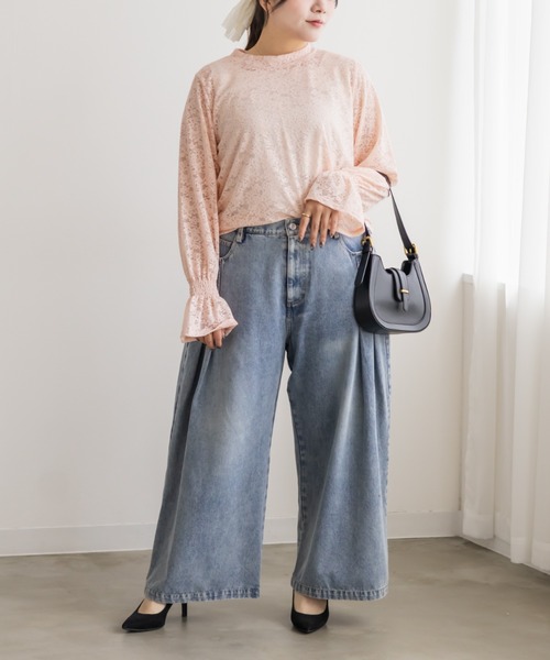 CLETTE（クレット）の「レースプルオーバー（Tシャツ/カットソー・レディース・オフホワイト/ピンク/ブラック・LL/3L/4L）」の17枚目の写真