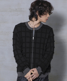 XTONZ（エクストーンズ）の「XTK185 ツートーン スクエア クロップドニット ジップアップ (BLACK)（カーディガン/ボレロ）」