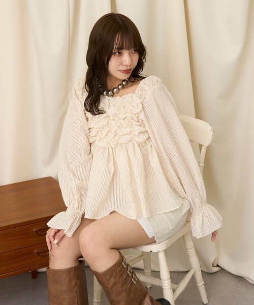 CIAOPANIC（チャオパニック）の「【neutral】クシュクシュキャンディースリーブブラウス（シャツ/ブラウス・レディース・ブラック/ホワイト・FREE）」の4枚目の写真