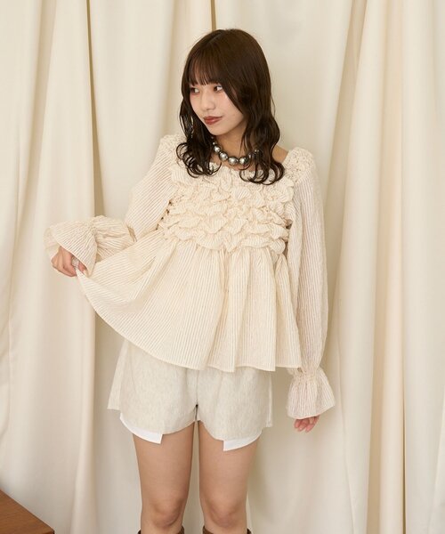 CIAOPANIC（チャオパニック）の「【neutral】クシュクシュキャンディースリーブブラウス（シャツ/ブラウス・レディース・ブラック/ホワイト・FREE）」の8枚目の写真
