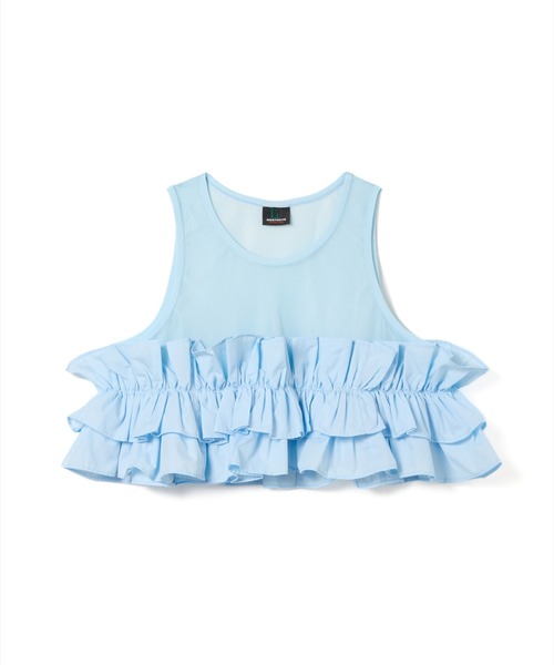 NON TOKYO(ノントーキョー)の「NON TOKYO/ノントーキョー/FRILL MESH SHORT TANK-TOPフリルメッシュショートタンクトップ(タンクトップ・レディース・ピンク/ブルー/ホワイト・F)」の10枚目の写真