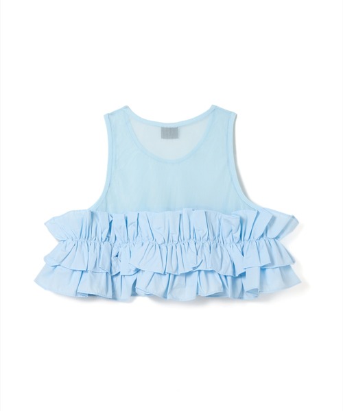 NON TOKYO(ノントーキョー)の「NON TOKYO/ノントーキョー/FRILL MESH SHORT TANK-TOPフリルメッシュショートタンクトップ(タンクトップ・レディース・ピンク/ブルー/ホワイト・F)」の11枚目の写真
