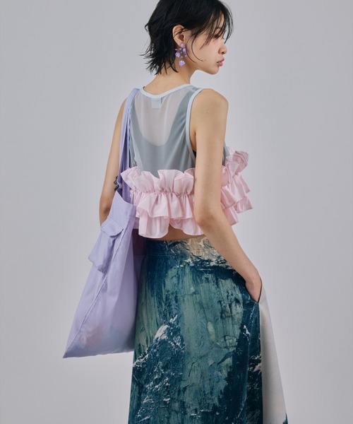NON TOKYO(ノントーキョー)の「NON TOKYO/ノントーキョー/FRILL MESH SHORT TANK-TOPフリルメッシュショートタンクトップ(タンクトップ・レディース・ピンク/ブルー/ホワイト・F)」の12枚目の写真