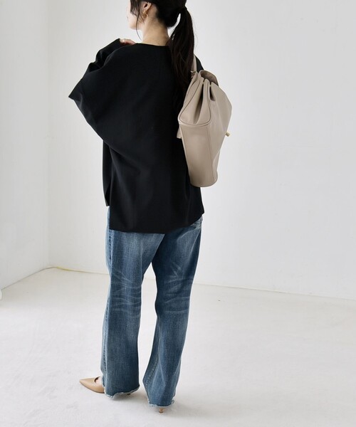 quaranciel(カランシエル)の「〈手洗い可能〉カットジョーゼット ハーフジップ クルーネック プルオーバー(Tシャツ/カットソー・レディース・ブラック/ベージュ/ネイビー/オフホワイト・ONE SIZE)」の14枚目の写真