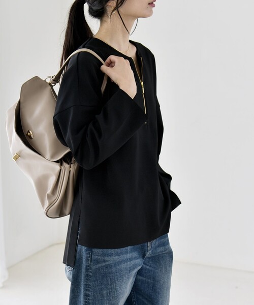 quaranciel(カランシエル)の「〈手洗い可能〉カットジョーゼット ハーフジップ クルーネック プルオーバー(Tシャツ/カットソー・レディース・ブラック/ベージュ/ネイビー/オフホワイト・ONE SIZE)」の19枚目の写真