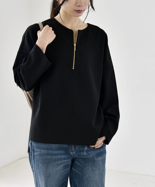 quaranciel(カランシエル)の「〈手洗い可能〉カットジョーゼット ハーフジップ クルーネック プルオーバー(Tシャツ/カットソー・レディース・ブラック/ベージュ/ネイビー/オフホワイト・ONE SIZE)」の20枚目の写真