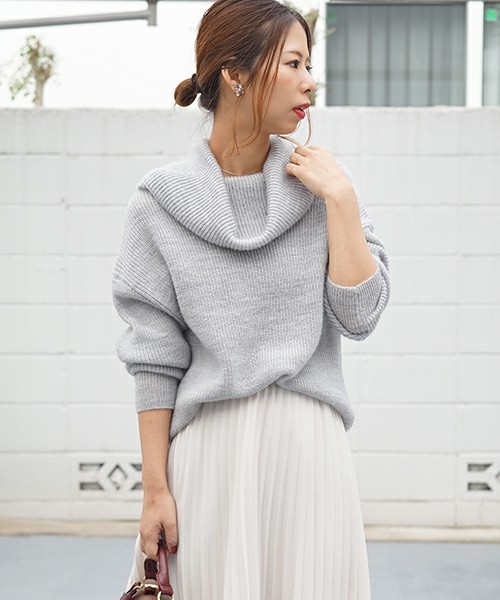 laboratory work（ラボラトリーワーク）の「ウール混畦オフタートルプルオーバー（ニット/セーター・レディース・ブラック/モカ/オフホワイト/杢グレー・MEDIUM）」の3枚目の写真