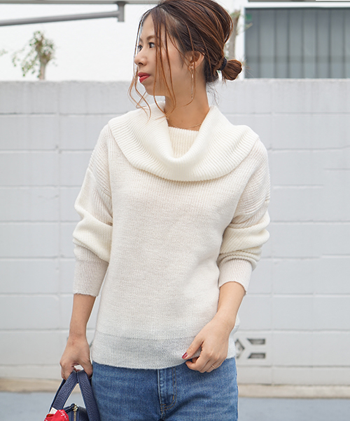 laboratory work（ラボラトリーワーク）の「ウール混畦オフタートルプルオーバー（ニット/セーター・レディース・ブラック/モカ/オフホワイト/杢グレー・MEDIUM）」の2枚目の写真