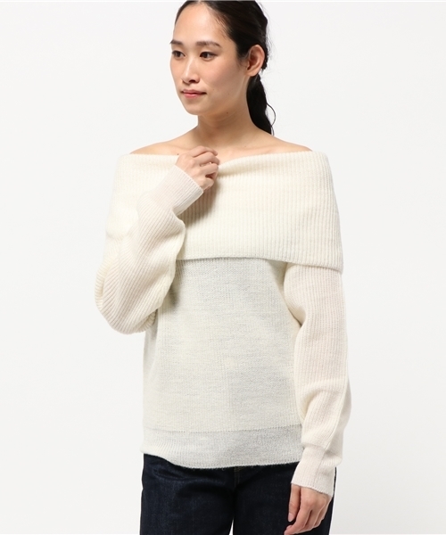 laboratory work（ラボラトリーワーク）の「ウール混畦オフタートルプルオーバー（ニット/セーター・レディース・ブラック/モカ/オフホワイト/杢グレー・MEDIUM）」の16枚目の写真