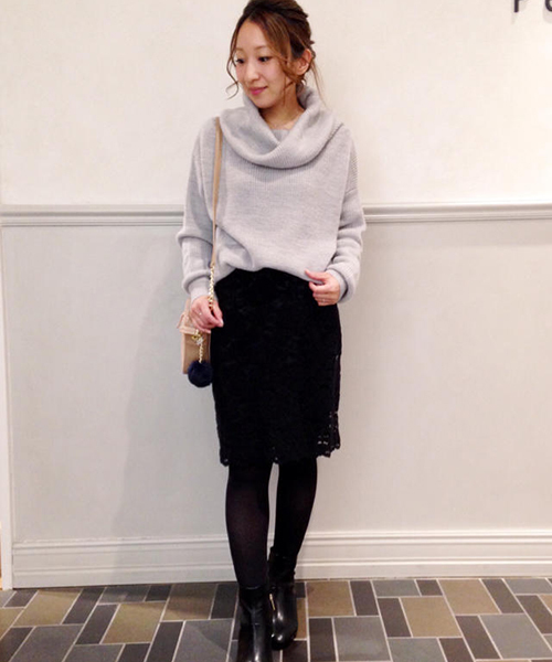 laboratory work（ラボラトリーワーク）の「ウール混畦オフタートルプルオーバー（ニット/セーター・レディース・ブラック/モカ/オフホワイト/杢グレー・MEDIUM）」の15枚目の写真