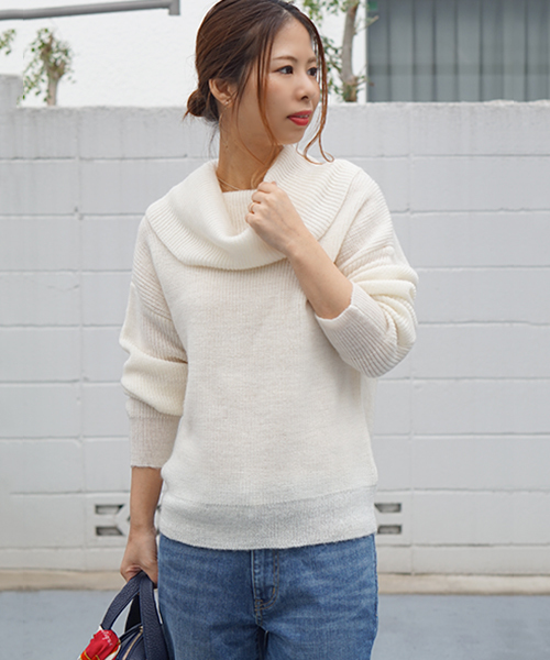 laboratory work（ラボラトリーワーク）の「ウール混畦オフタートルプルオーバー（ニット/セーター・レディース・ブラック/モカ/オフホワイト/杢グレー・MEDIUM）」の21枚目の写真