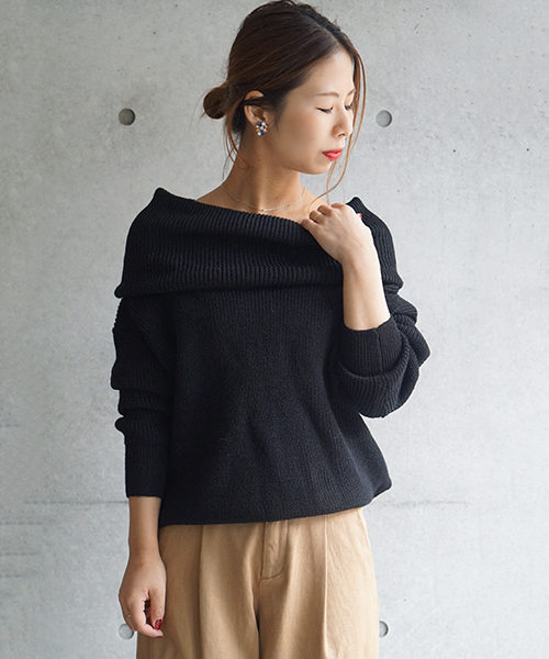 laboratory work（ラボラトリーワーク）の「ウール混畦オフタートルプルオーバー（ニット/セーター・レディース・ブラック/モカ/オフホワイト/杢グレー・MEDIUM）」の22枚目の写真