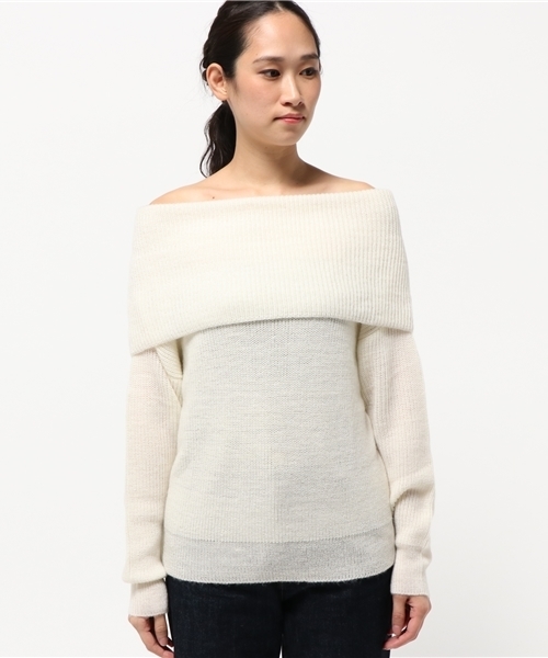 laboratory work（ラボラトリーワーク）の「ウール混畦オフタートルプルオーバー（ニット/セーター・レディース・ブラック/モカ/オフホワイト/杢グレー・MEDIUM）」の5枚目の写真