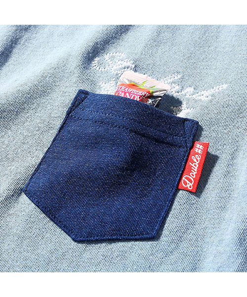 devirock（デビロック）の「ポケット付カットデニムワンポイント刺繍半袖Tシャツ（Tシャツ/カットソー・キッズ・ネイビー/サックスブルー・110cm/100cm/120cm/130cm/140cm/150cm/160cm）」の7枚目の写真