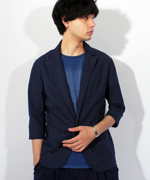 ８(eight)（エイト）の「7分袖 テーラードジャケット 綿 麻 ブレザー（テーラードジャケット・メンズ・ホワイト/ブラック/ベージュ/カーキ/ネイビー・MEDIUM/LARGE/X-LARGE）」の5枚目の写真