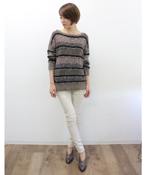 GALLARDAGALANTE（ガリャルダガランテ）の「MIXボーダーニット（ニット/セーター・レディース・グレー/ブラウン・FREE）」の2枚目の写真