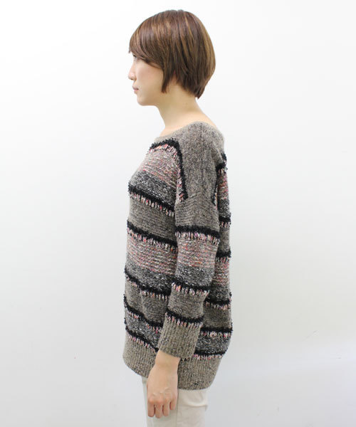 GALLARDAGALANTE（ガリャルダガランテ）の「MIXボーダーニット（ニット/セーター・レディース・グレー/ブラウン・FREE）」の3枚目の写真