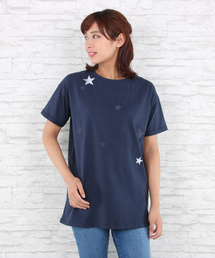 スター刺繍ロングTシャツ【大きいサイズ対応】【15号(3L)~19号(5L)】