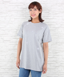スター刺繍ロングTシャツ【大きいサイズ対応】【15号(3L)~19号(5L)】